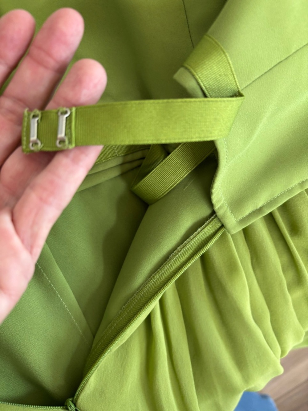 Kay Unger silk Strapless Olive-Green Midi Dress size 4 - Picture 10 of 12